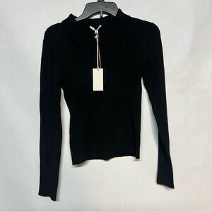 Z Supply Black Ribbed Long Sleeve Top with Collar